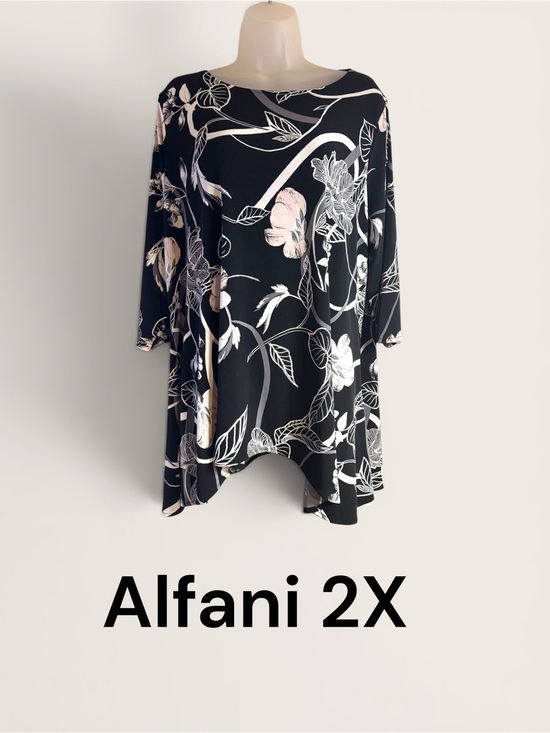 Alfani Tops - Alfani Black Floral Top w/Soft Blush & Gray Accents PLUS: 2X     #M